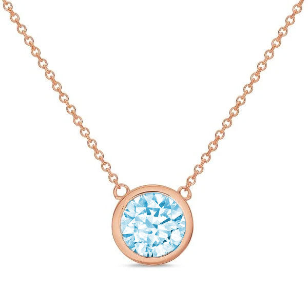 Lab-Grown Blue Round Diamond Bezel Pendant, 14K Gold