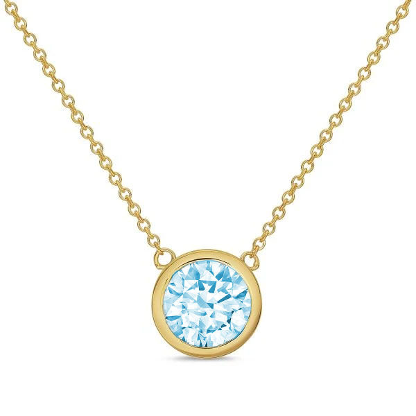 Lab-Grown Blue Round Diamond Bezel Pendant, 14K Gold