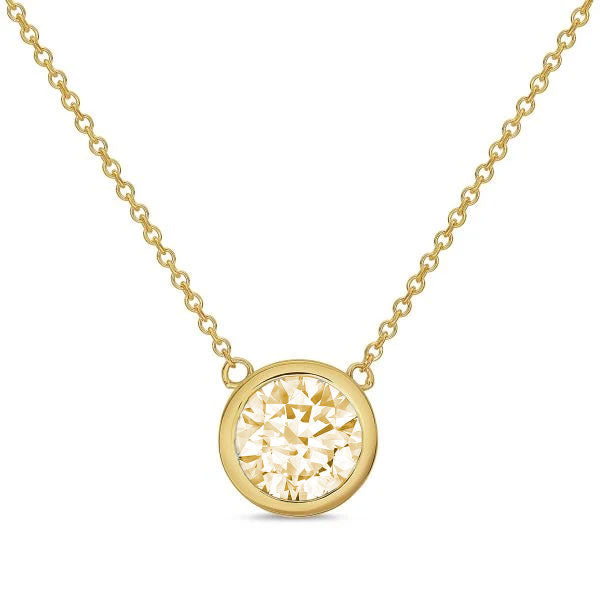 Lab-Grown Yellow Round Diamond Bezel Pendant, 14K Gold