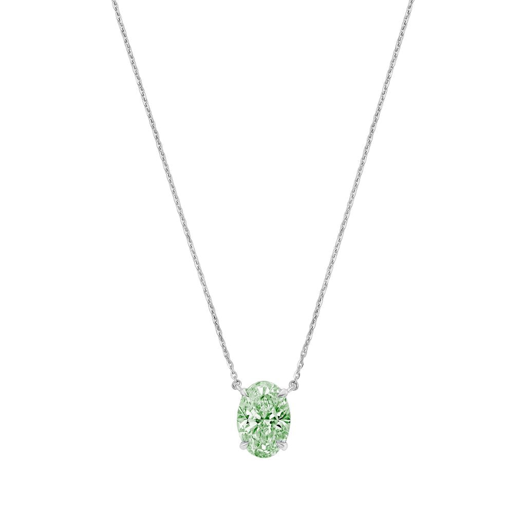 Lab-Grown Green Oval Diamond Solitaire Pendant Necklace, 4-Prong, 14K Gold