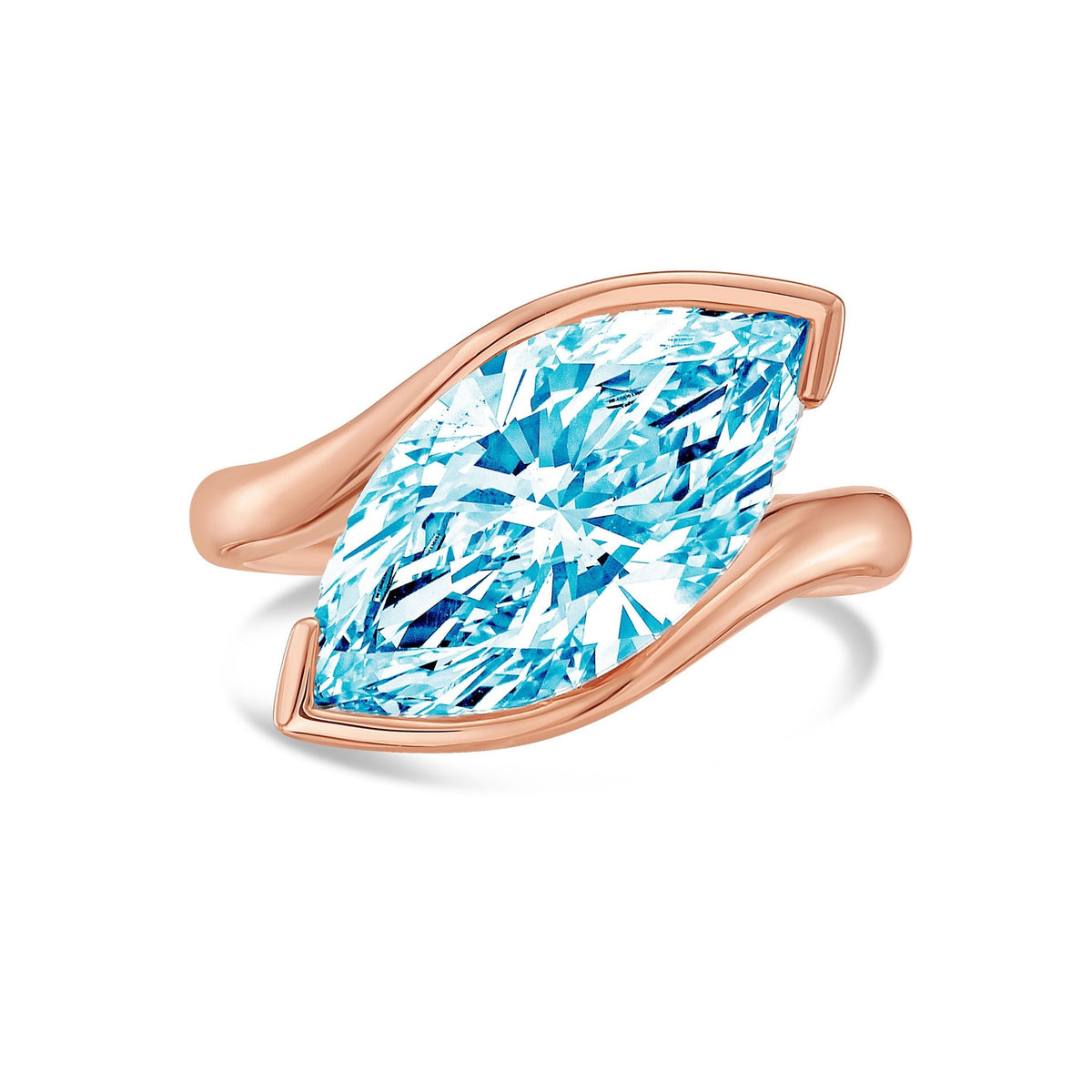 Lab-Grown Blue Marquise Diamond Bypass Ring in 14K Rose Gold