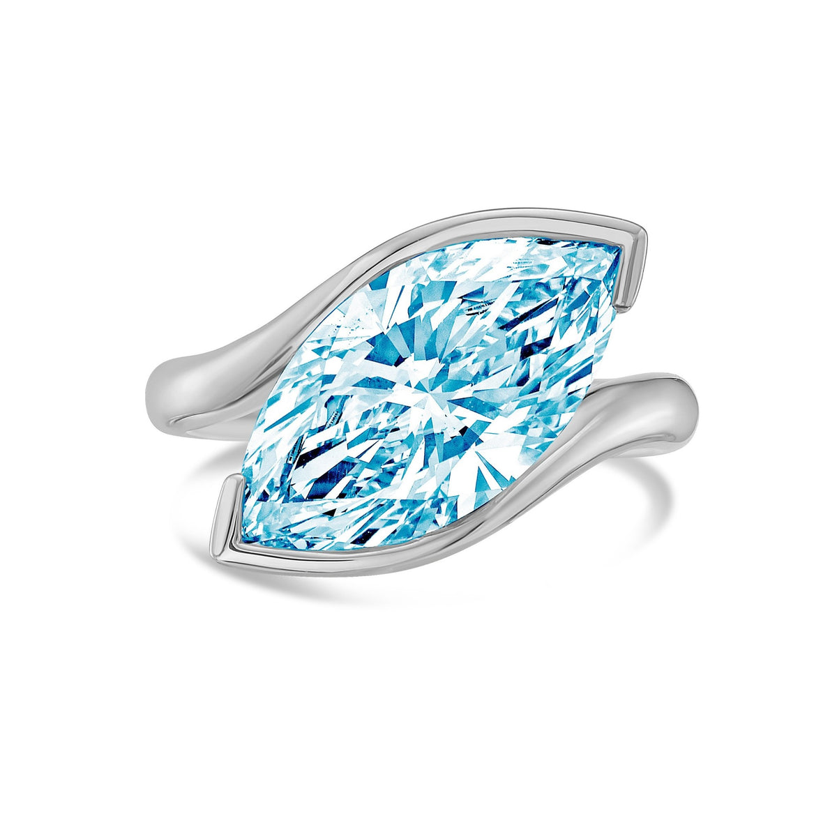 Lab-Grown Blue Marquise Diamond Bypass Ring in 14K White Gold