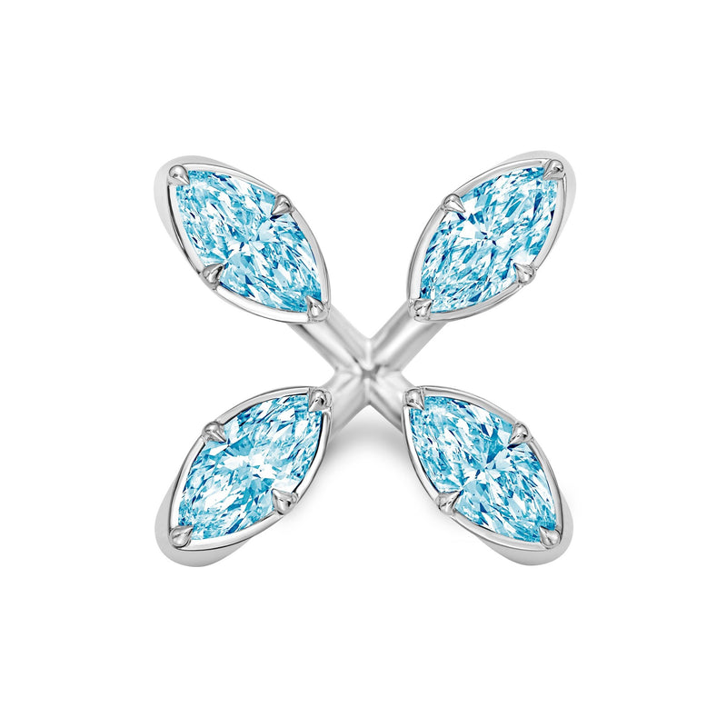 Lab-Grown Blue Marquise Diamond Floating Ring in 14K White Gold