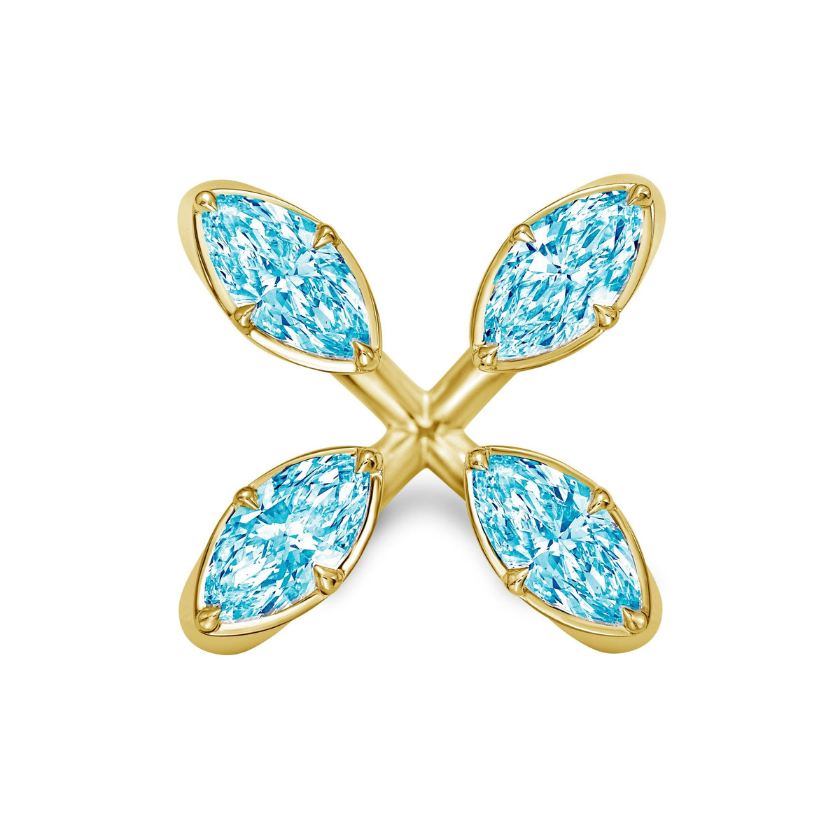 Lab-Grown Blue Marquise Diamond Floating Ring in 14K Yellow Gold