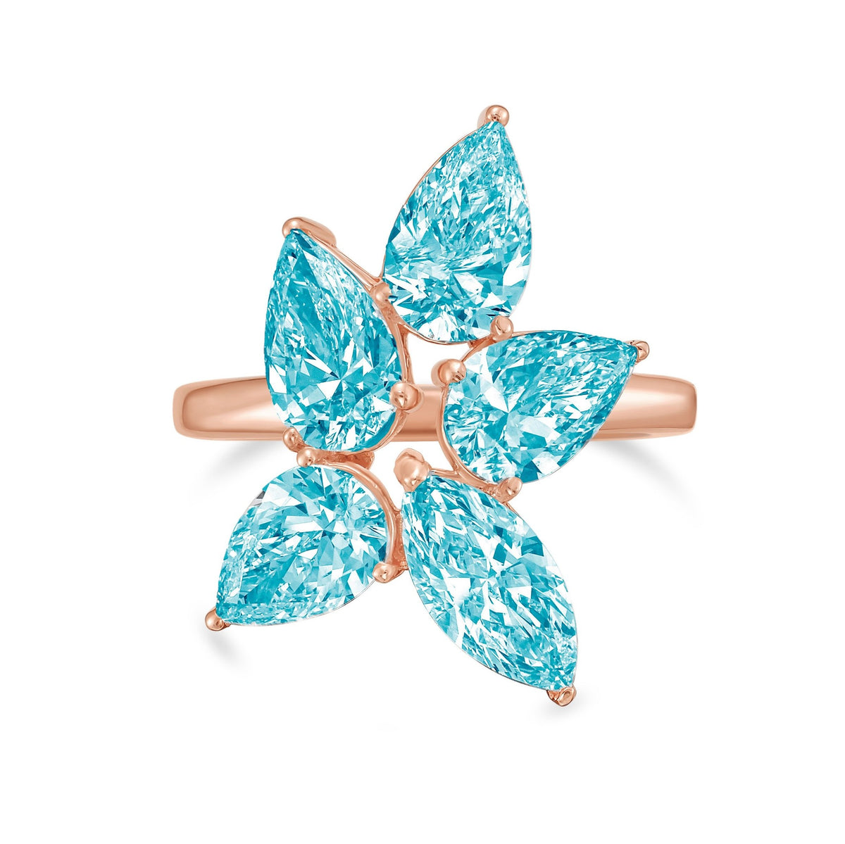 Lab-Grown Blue Multi-Cut Diamond Cluster Ring in 14K Rose Gold