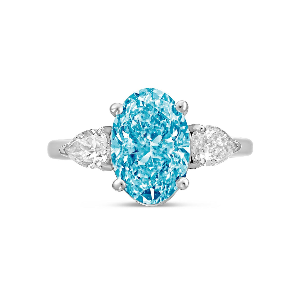 Lab-Grown Blue Oval Diamond Ring with Pear Sides in 14K White Gold
