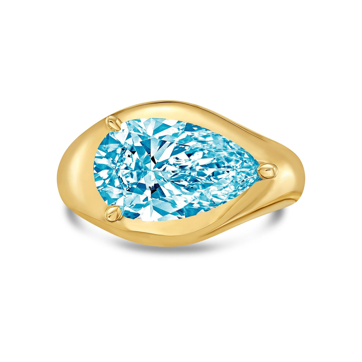 Lab-Grown Blue Pear Diamond Bypass Ring in 14K Yellow Gold