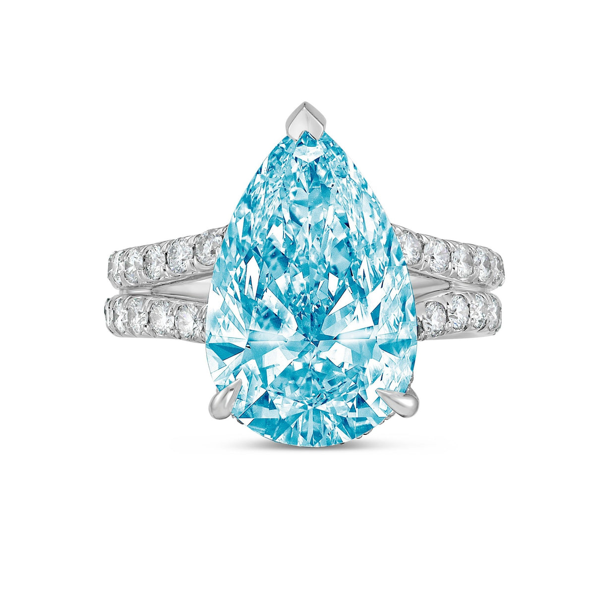 Lab-Grown Blue Pear Diamond Split Shank Engagement Ring in 14K White Gold