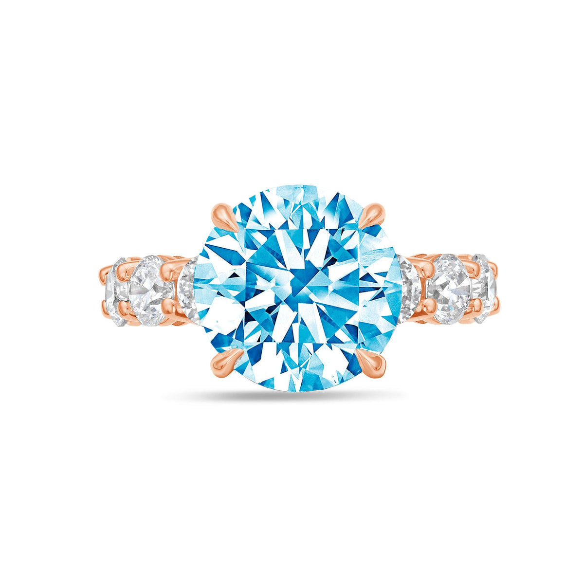 Lab-Grown Blue Round Diamond Ring with Full Eternity Band in 14K Rose Gold