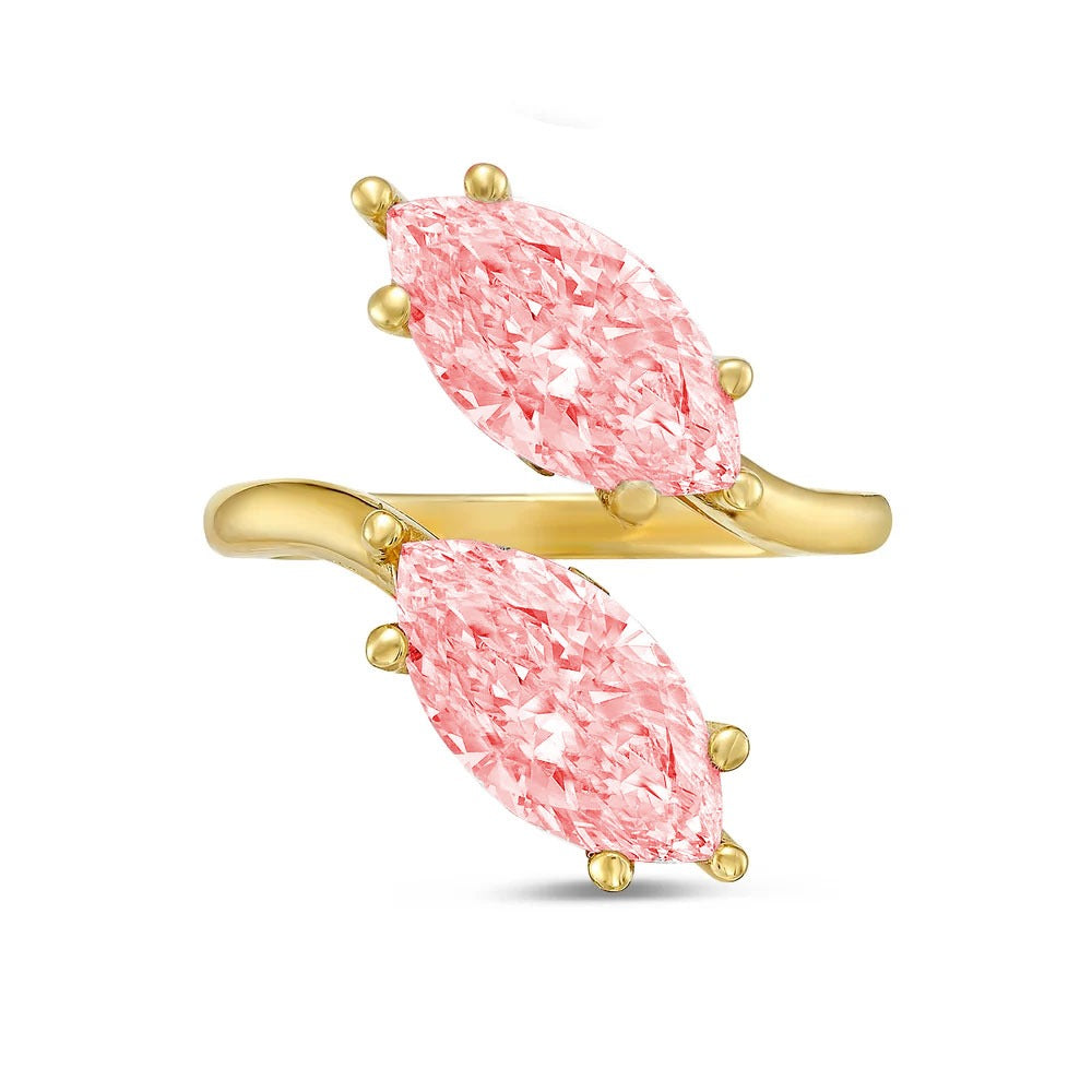 Lab-Grown Toi et Moi Ring with Pink Marquise and Pink Marquise Diamonds in 14K Yellow Gold