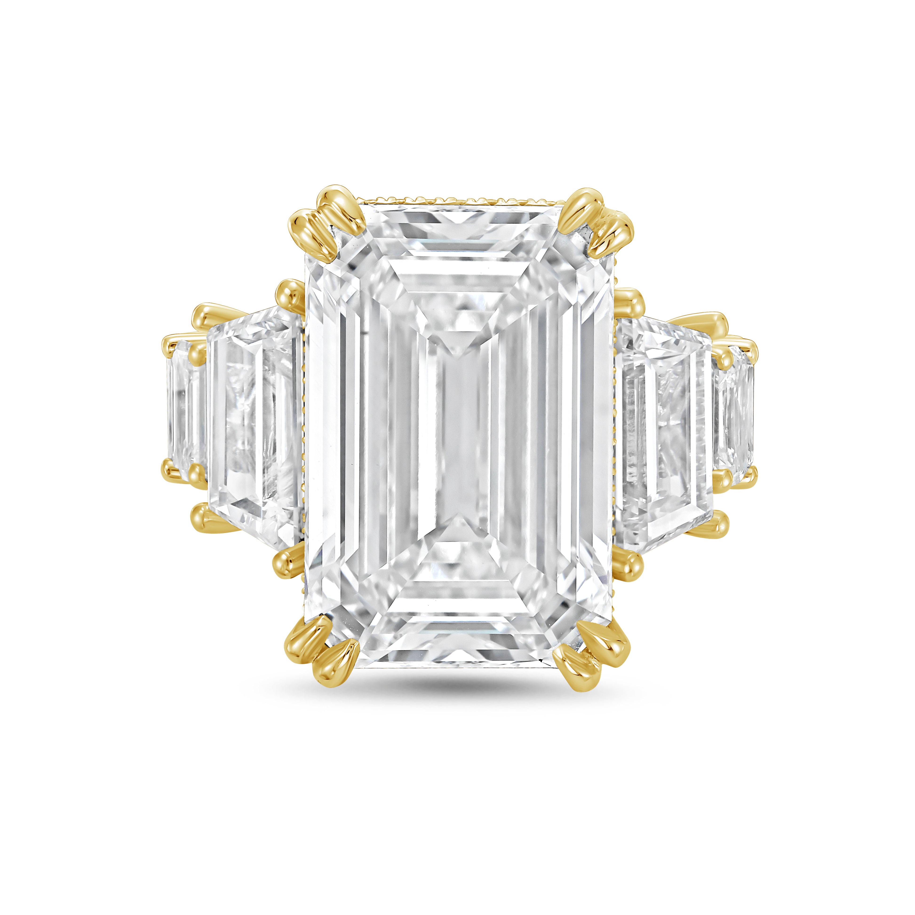 Lab-grown emerald cut diamond ring shown in 18k yellow gold