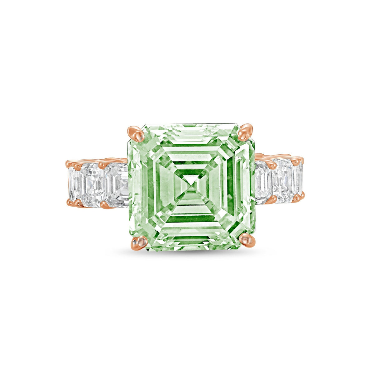 Lab-Grown Green Asscher Diamond Ring with Asscher Eternity Band in 14K Rose Gold
