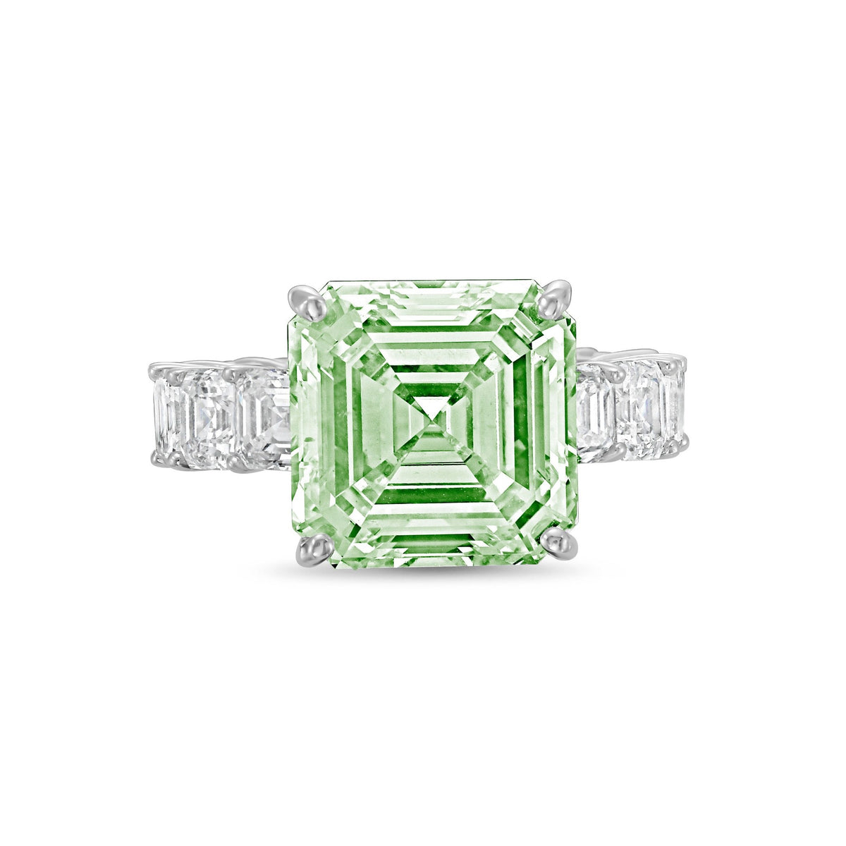 Lab-Grown Green Asscher Diamond Ring with Asscher Eternity Band in 14K White Gold