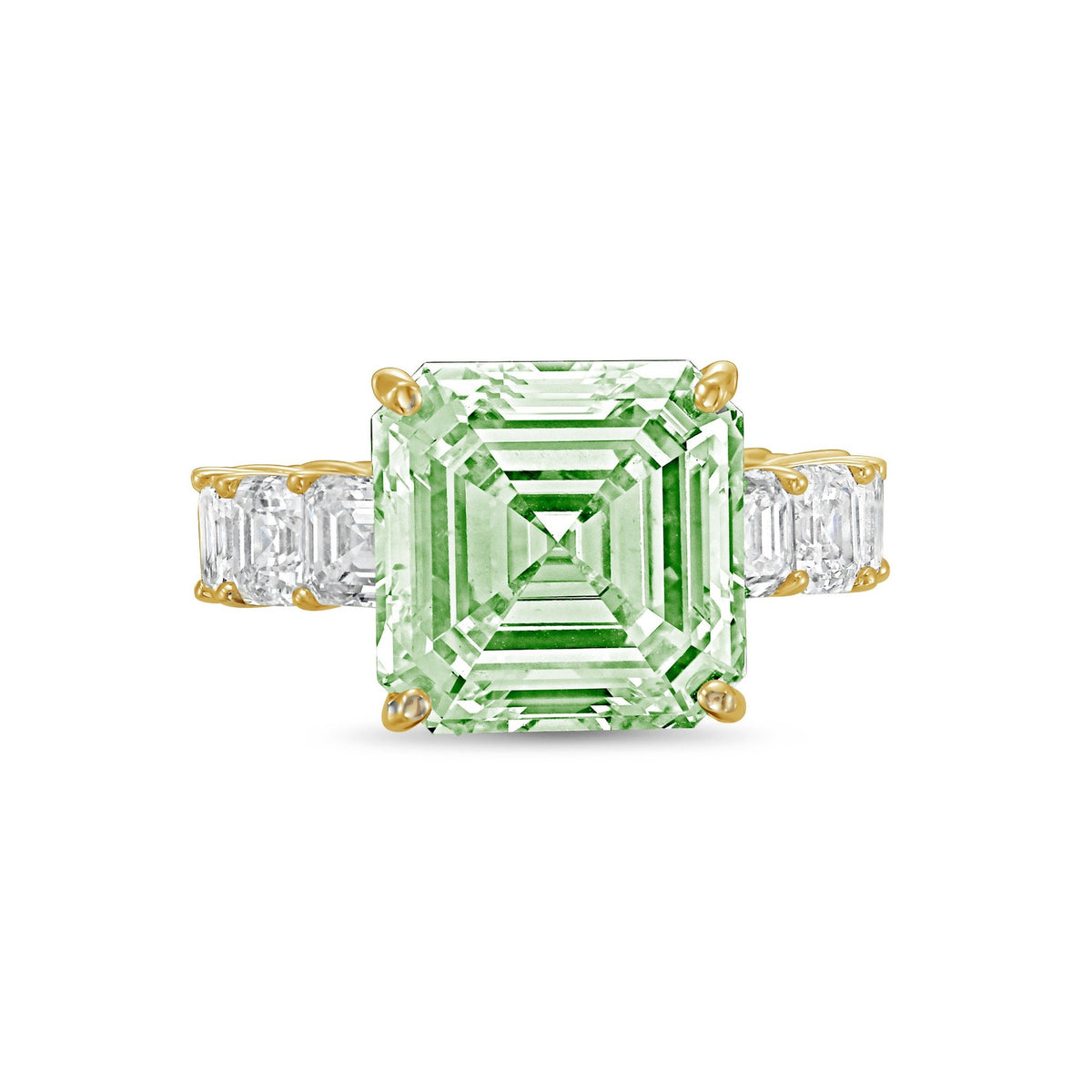 Lab-Grown Green Asscher Diamond Ring with Asscher Eternity Band in 14K Yellow Gold