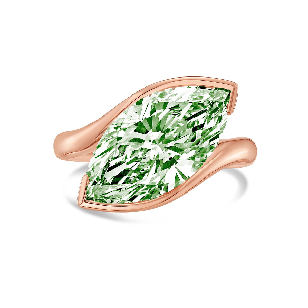 Lab-Grown Green Marquise Diamond Bypass Ring in 14K Rose Gold