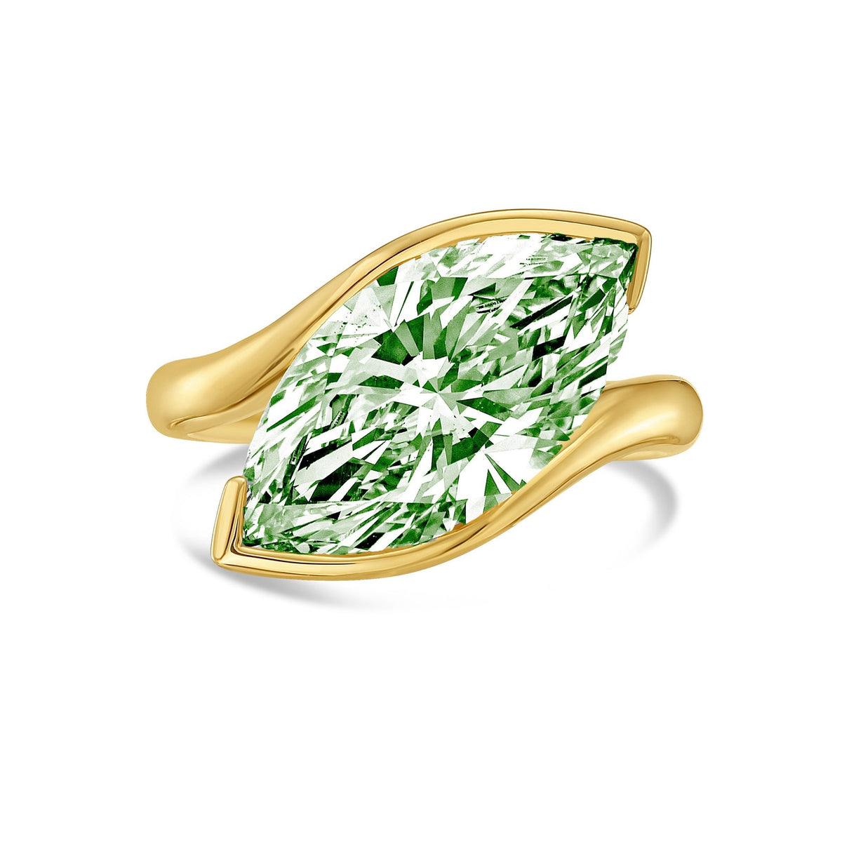 Lab-Grown Green Marquise Diamond Bypass Ring in 14K Yellow Gold