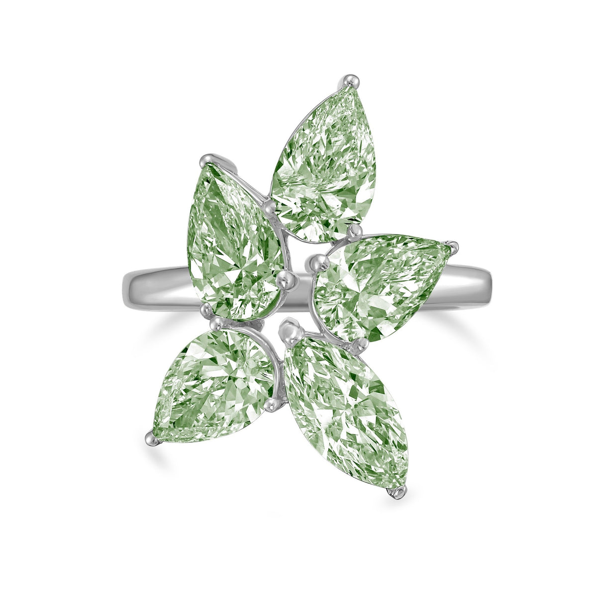 Lab-Grown Green Multi-Cut Diamond Cluster Ring in 14K White Gold