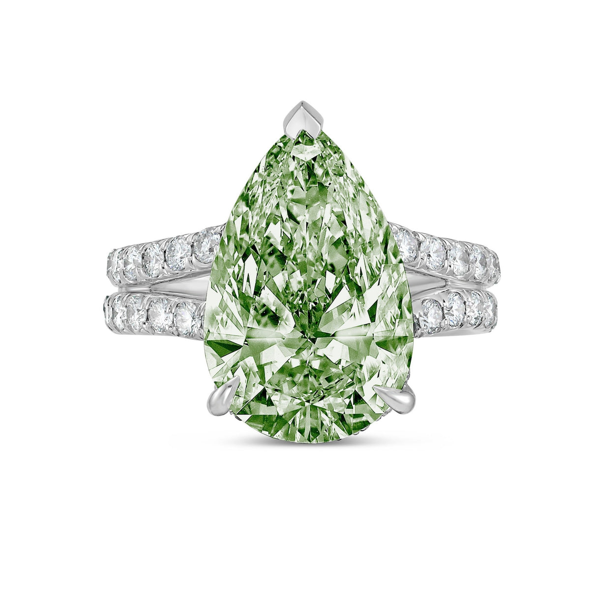 Lab-Grown Green Pear Diamond Split Shank Engagement Ring in 14K White Gold