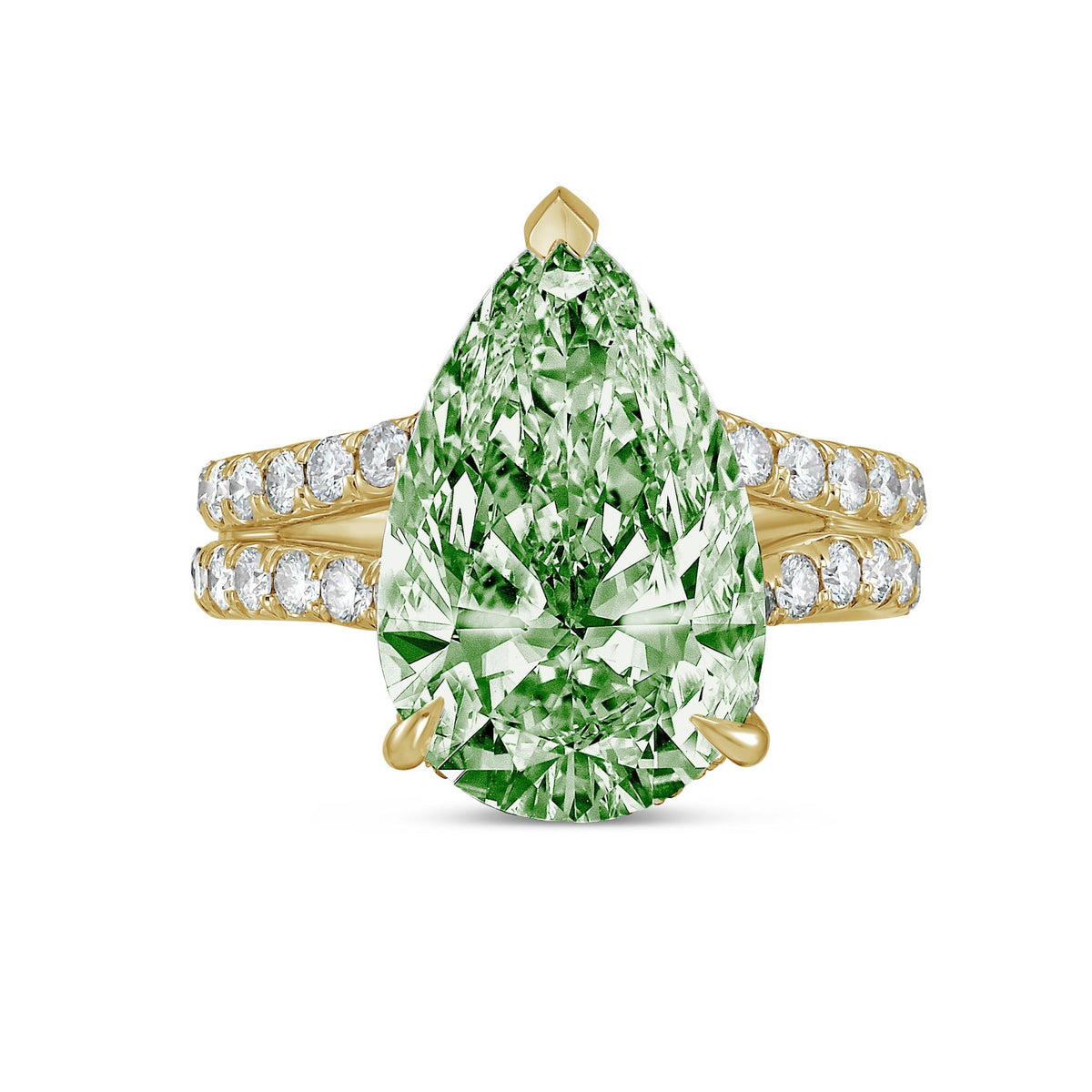 Lab-Grown Green Pear Diamond Split Shank Engagement Ring in 14K Yellow Gold