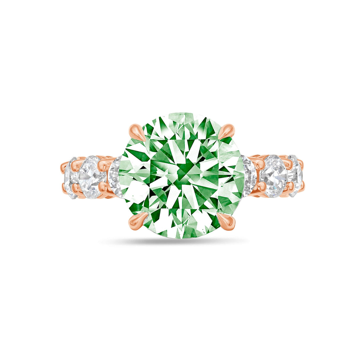 Lab-Grown Green Round Diamond Ring with Full Eternity Band in 14K Rose Gold