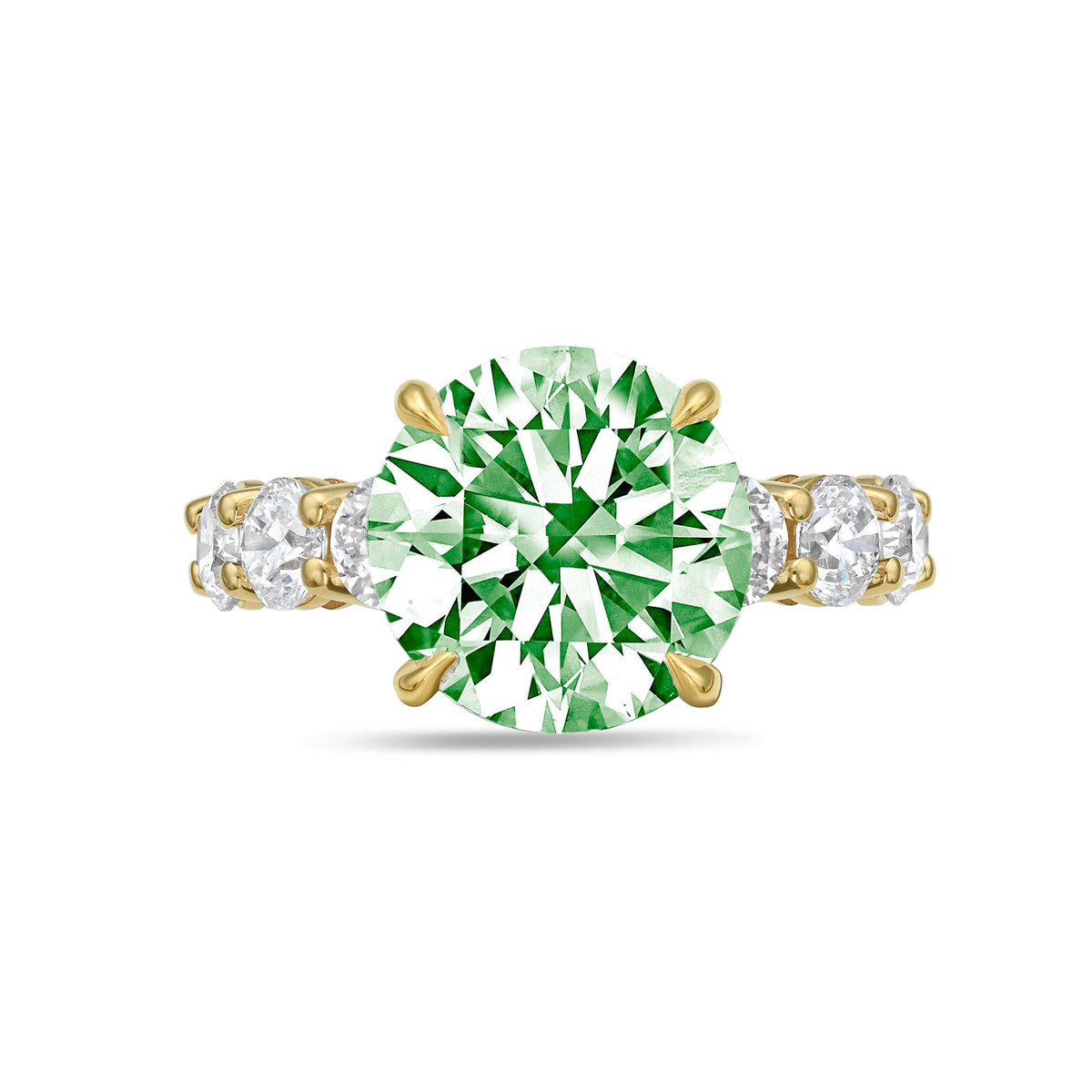 Lab-Grown Green Round Diamond Ring with Full Eternity Band in 14K Yellow Gold