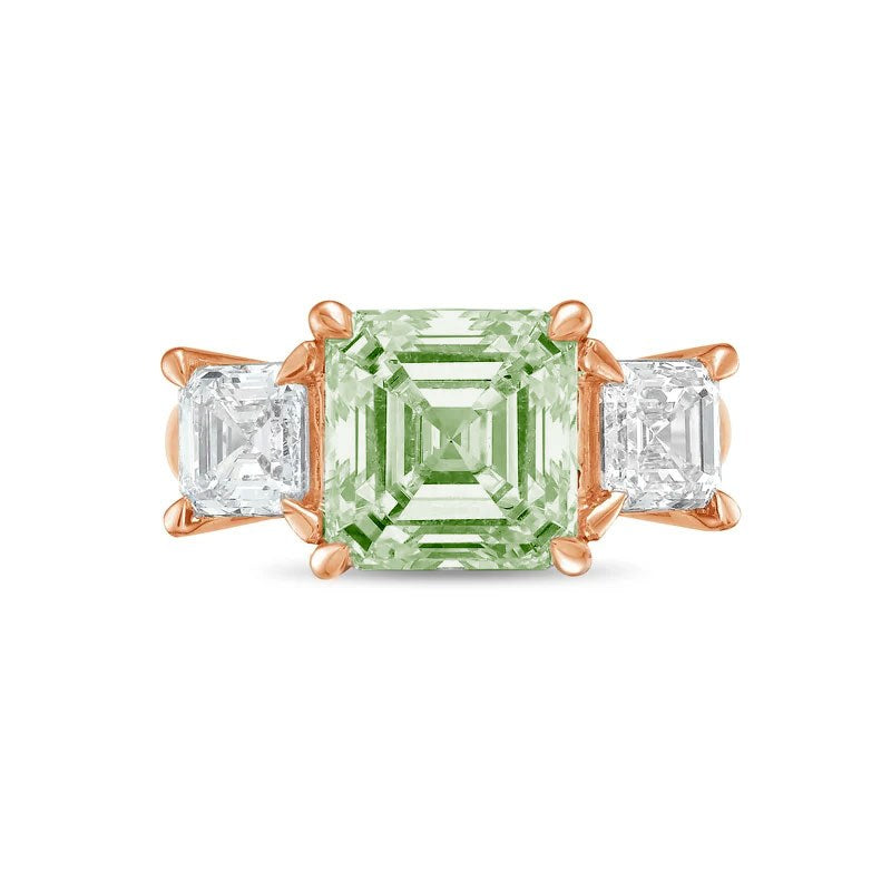 Lab-Grown Green Three-Stone Asscher Diamond Engagement Ring in 14K Rose Gold