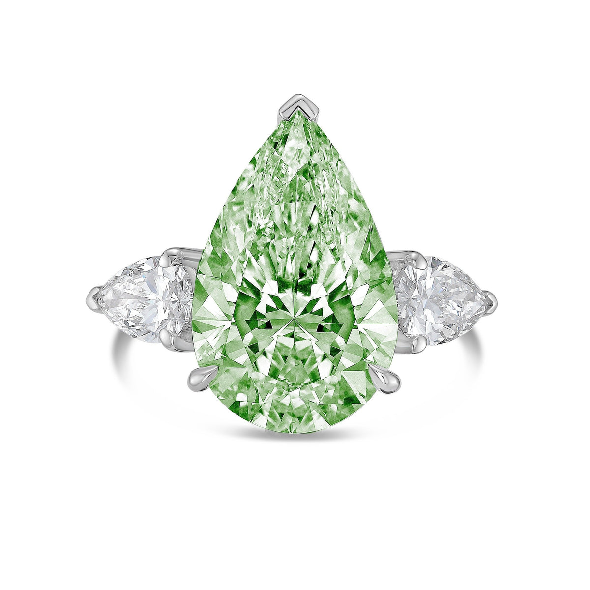 Lab-Grown Green Three-Stone Pear Diamond Engagement Ring in 14K White Gold