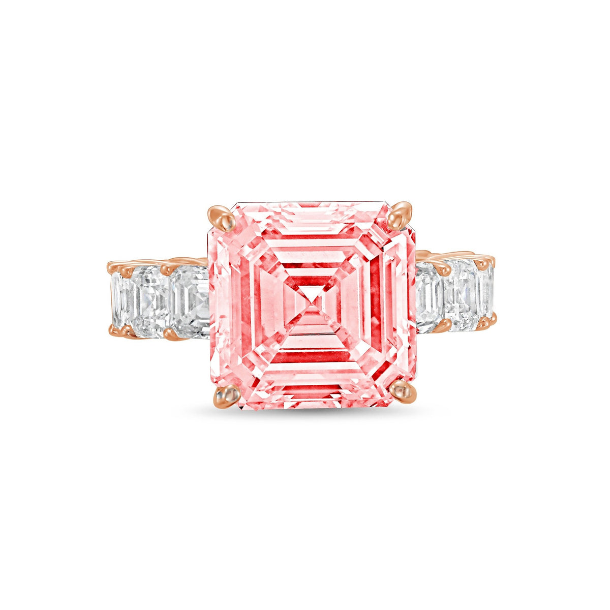 Lab-Grown Pink Asscher Diamond Ring with Asscher Eternity Band in 14K Rose Gold