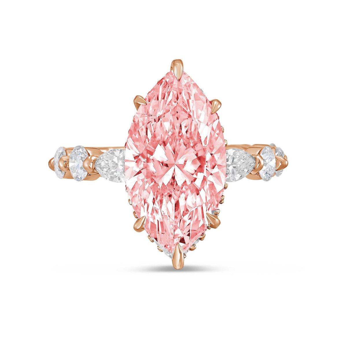 Lab-Grown Pink Marquise Diamond Engagement Ring with Diamond Sides in 14K Rose Gold