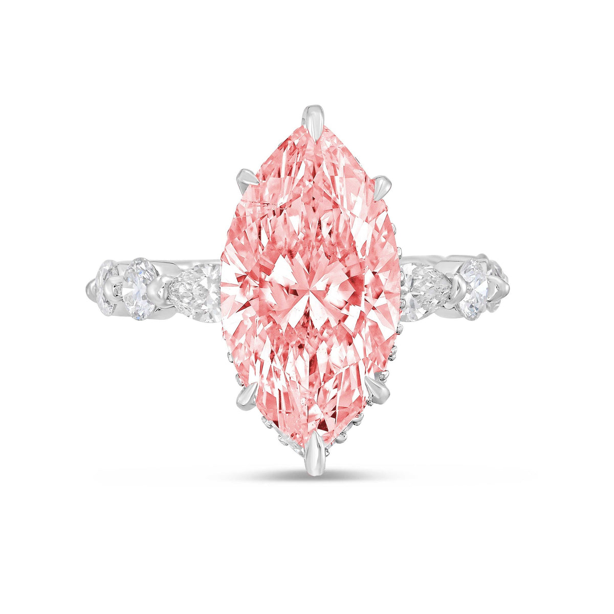 Lab-Grown Pink Marquise Diamond Engagement Ring with Diamond Sides in 14K White Gold