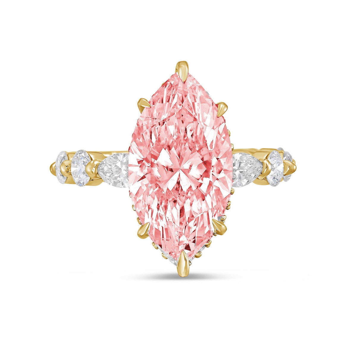 Lab-Grown Pink Marquise Diamond Engagement Ring with Diamond Sides in 14K Yellow Gold