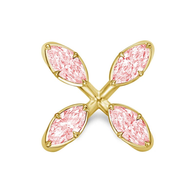Lab-Grown Pink Marquise Diamond Floating Ring in 14K Yellow Gold