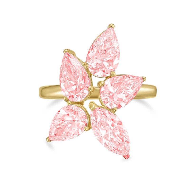 Lab-Grown Pink Multi-Cut Diamond Cluster Ring in 14K Yellow Gold