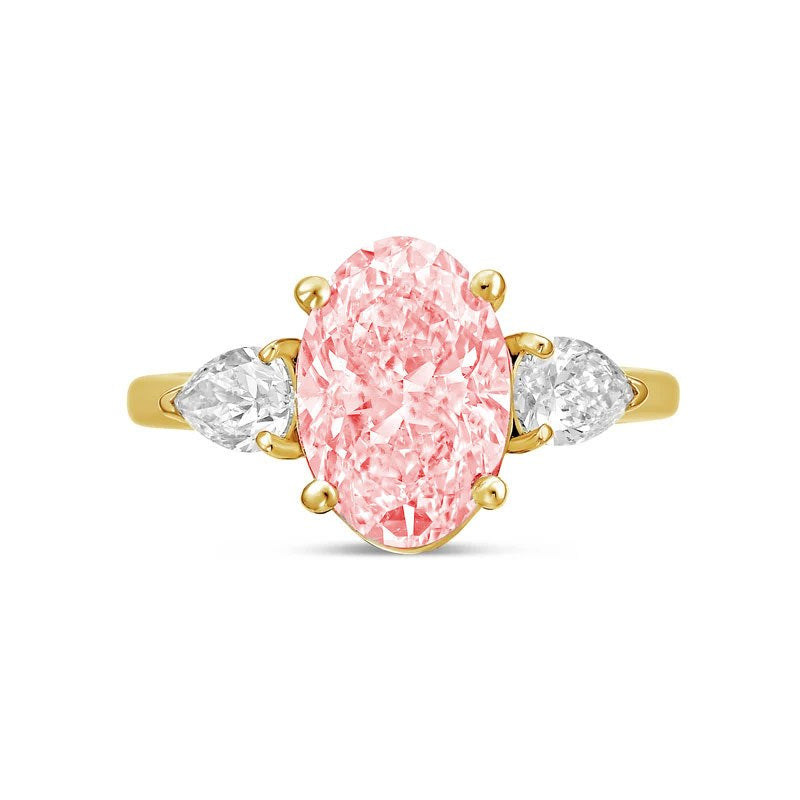 Lab-Grown Pink Oval Diamond Ring with Pear Sides in 14K Yellow Gold