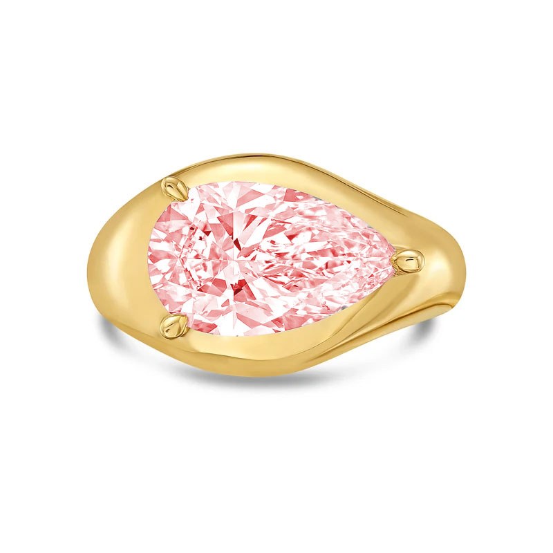 Lab-Grown Pink Pear Diamond Bypass Ring in 14K Yellow Gold