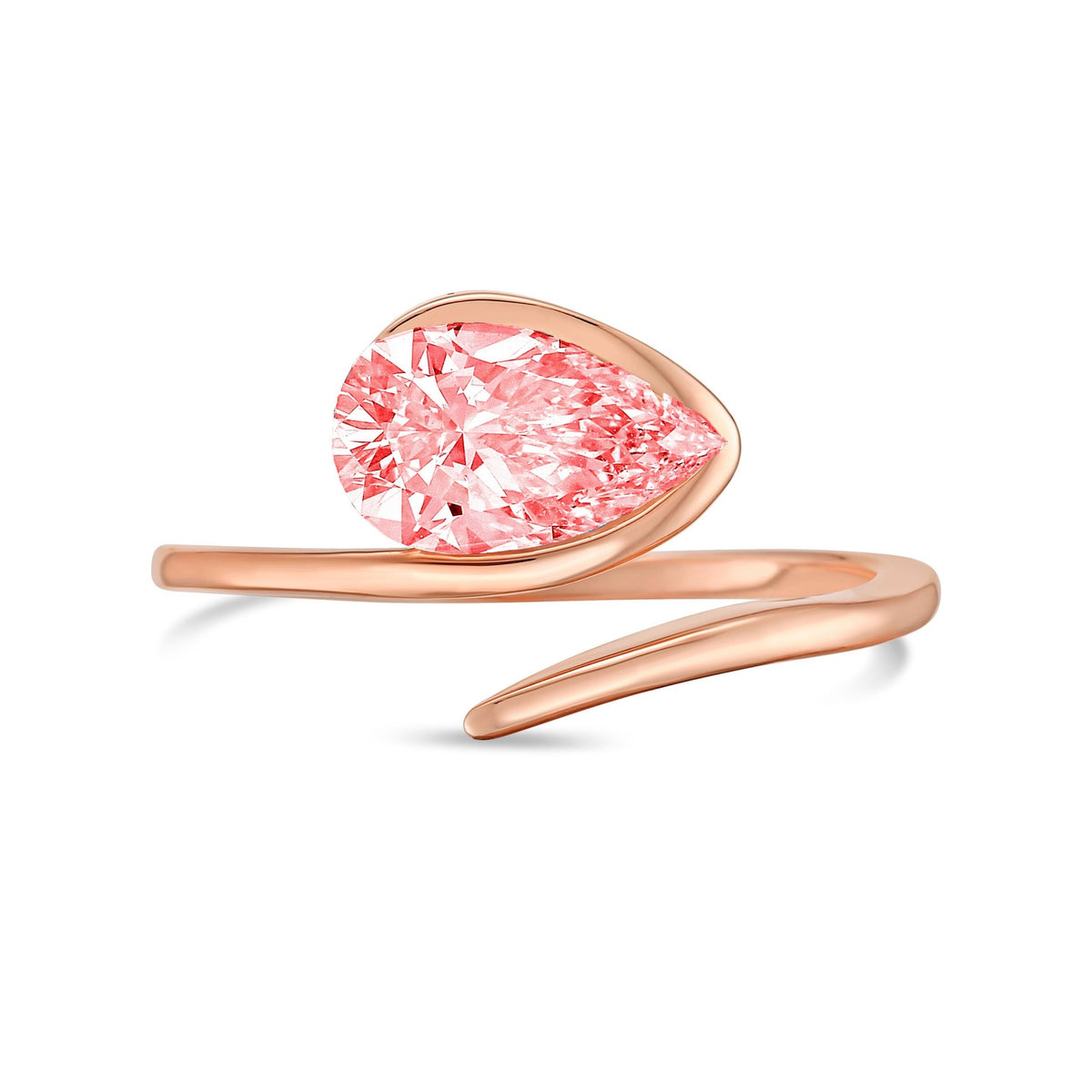 Lab-Grown Pink Pear Diamond Bypass Ring with Open Band in 14K Rose Gold