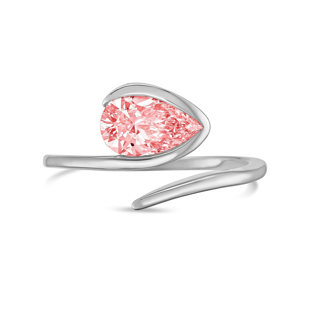 Lab-Grown Pink Pear Diamond Bypass Ring with Open Band in 14K White Gold