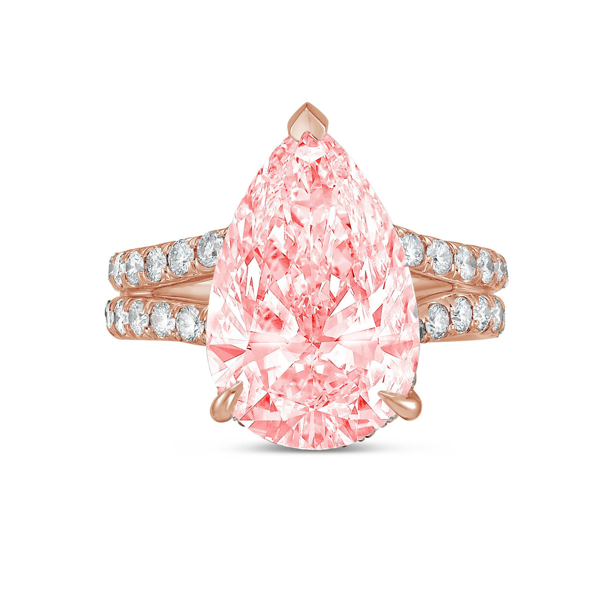 Lab-Grown Pink Pear Diamond Split Shank Engagement Ring in 14K Rose Gold