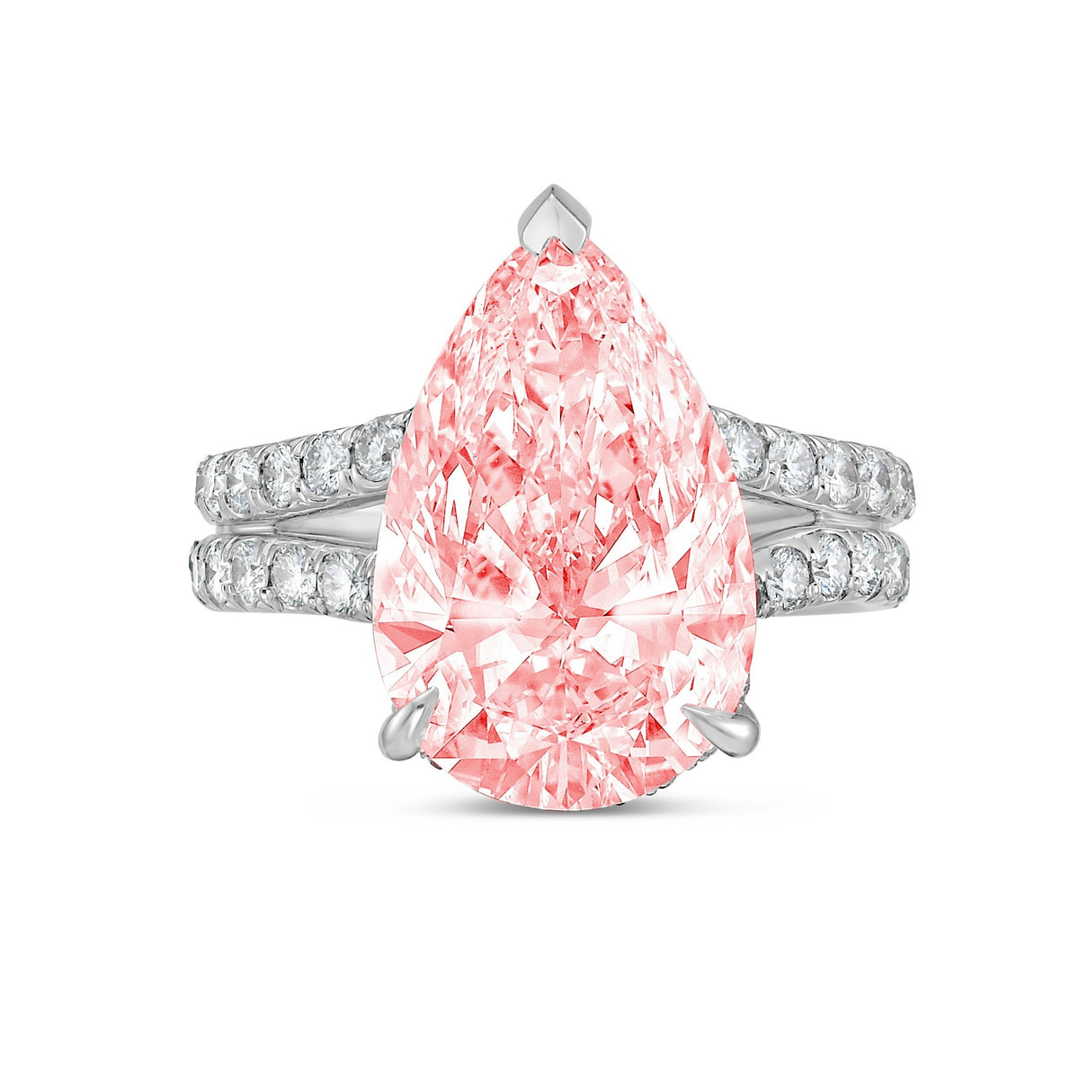 Lab-Grown Pink Pear Diamond Split Shank Engagement Ring in 14K White Gold
