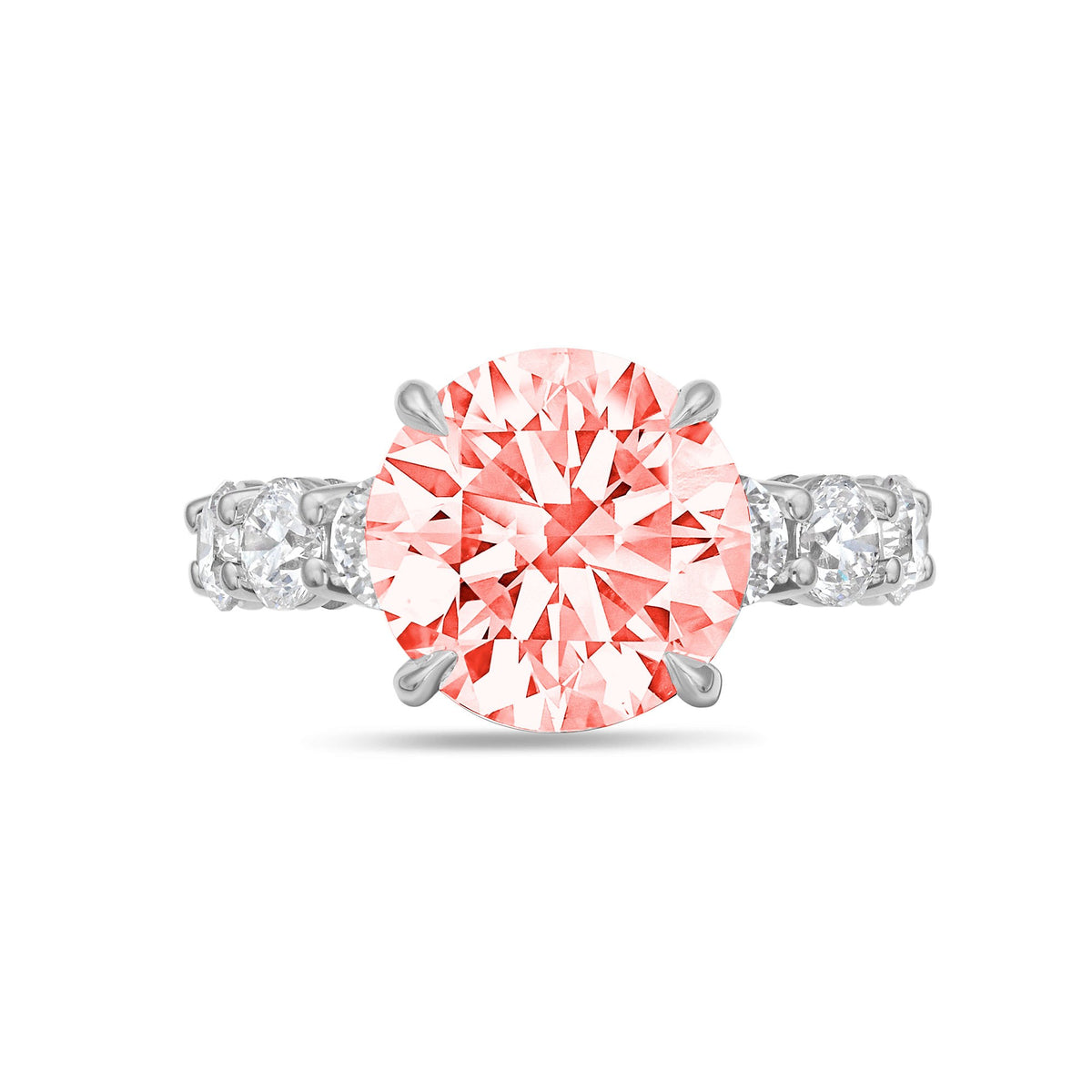 Lab-Grown Pink Round Diamond Ring with Full Eternity Band in 14K White Gold