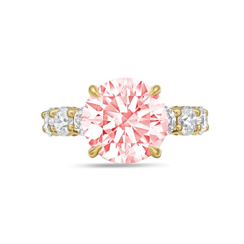 Lab-Grown Pink Round Diamond Ring with Full Eternity Band in 14K Yellow Gold