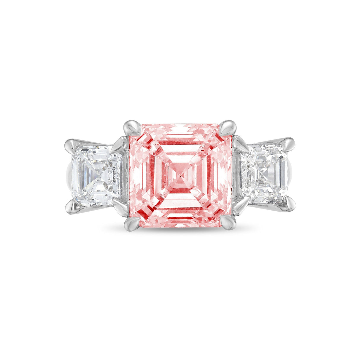 Lab-Grown Pink Three-Stone Asscher Diamond Engagement Ring in 14K White Gold