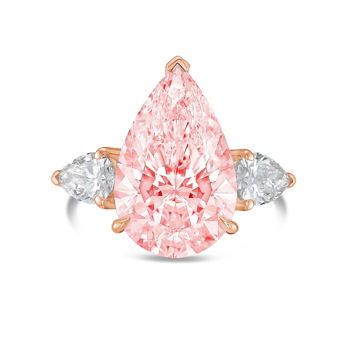 Lab-Grown Pink Three-Stone Pear Diamond Engagement Ring in 14K Rose Gold