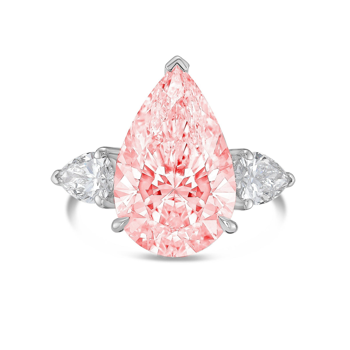 Lab-Grown Pink Three-Stone Pear Diamond Engagement Ring in 14K White Gold