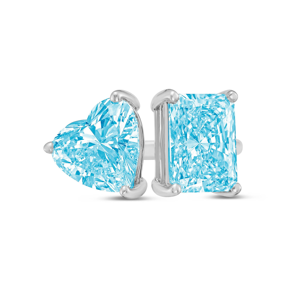 Lab-Grown Toi et Moi Ring with Blue Heart and Blue Radiant Diamonds in 14K White Gold