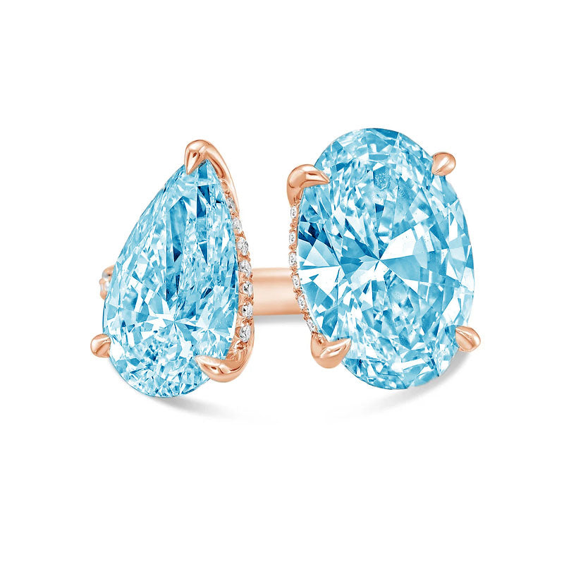Lab-Grown Toi et Moi Ring with Blue Pear and Blue Oval Diamonds in 14K Rose Gold