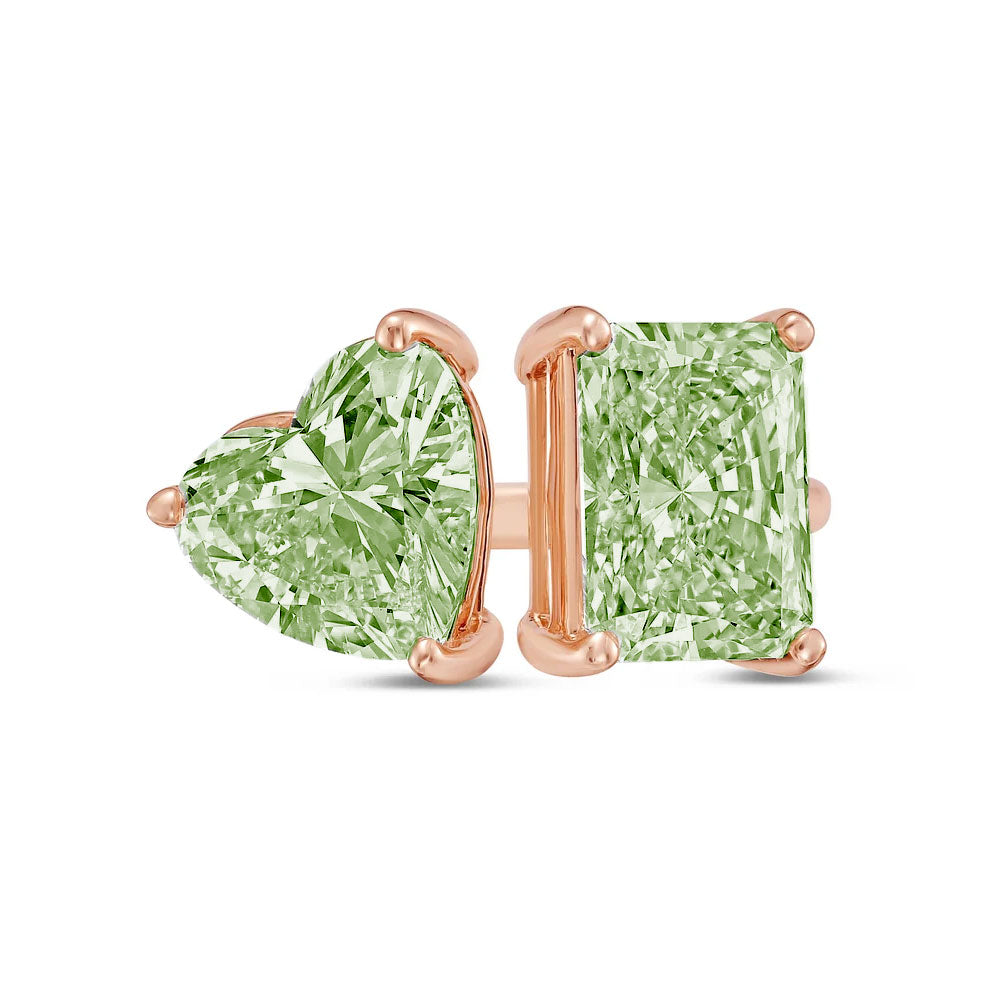 Lab-Grown Toi et Moi Ring with Green Heart and Green Radiant Diamonds in 14K Rose Gold