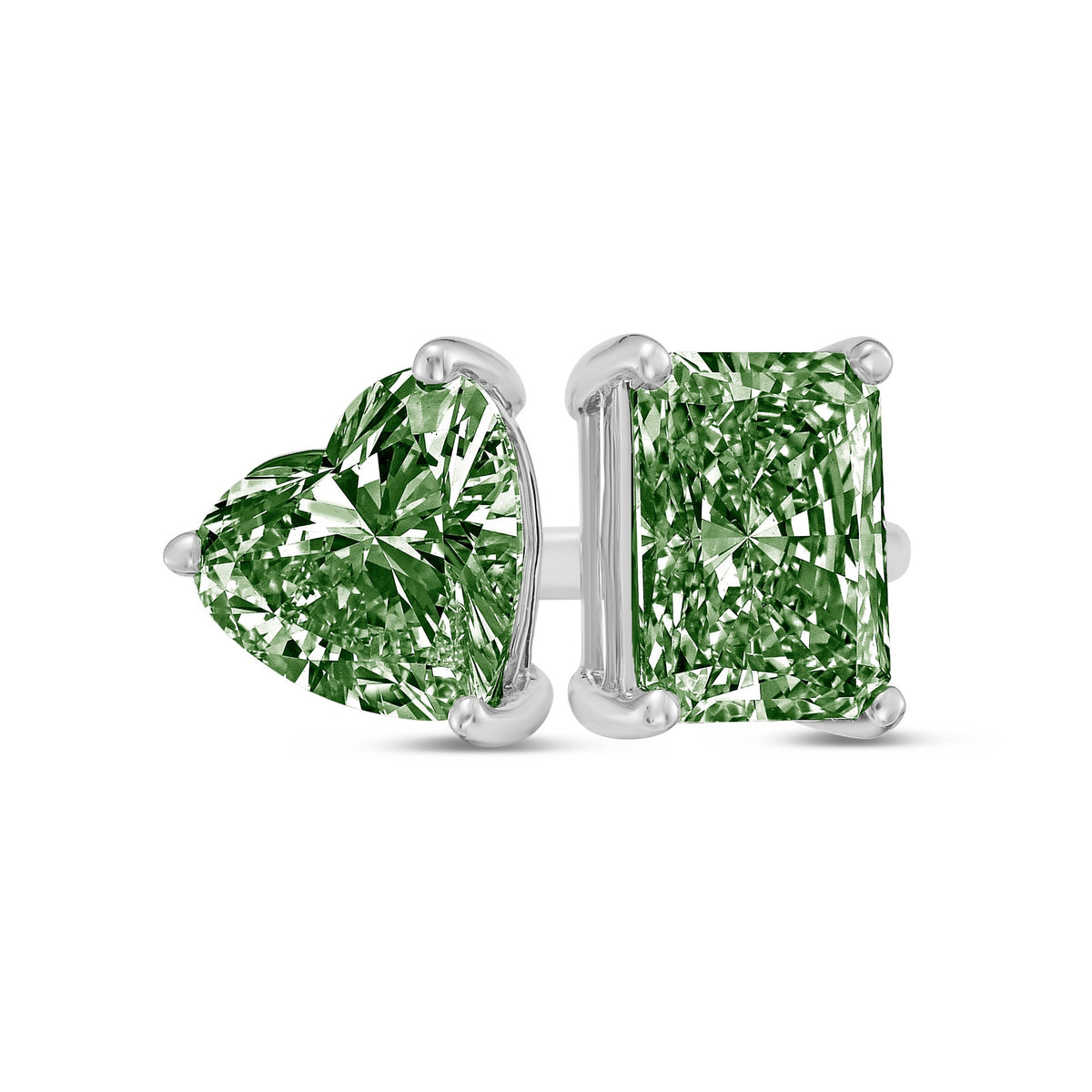 Lab-Grown Toi et Moi Ring with Green Heart and Green Radiant Diamonds in 14K White Gold
