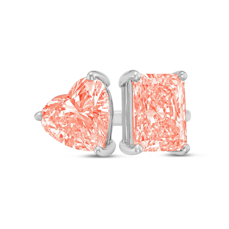 Lab-Grown Toi et Moi Ring with Pink Heart and Pink Radiant Diamonds in 14K White Gold