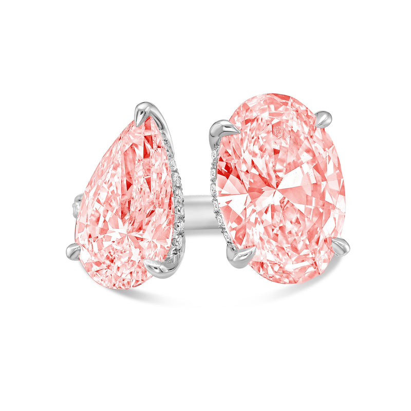 Lab-Grown Toi et Moi Ring with Pink Pear and Pink Oval Diamonds in 14K White Gold